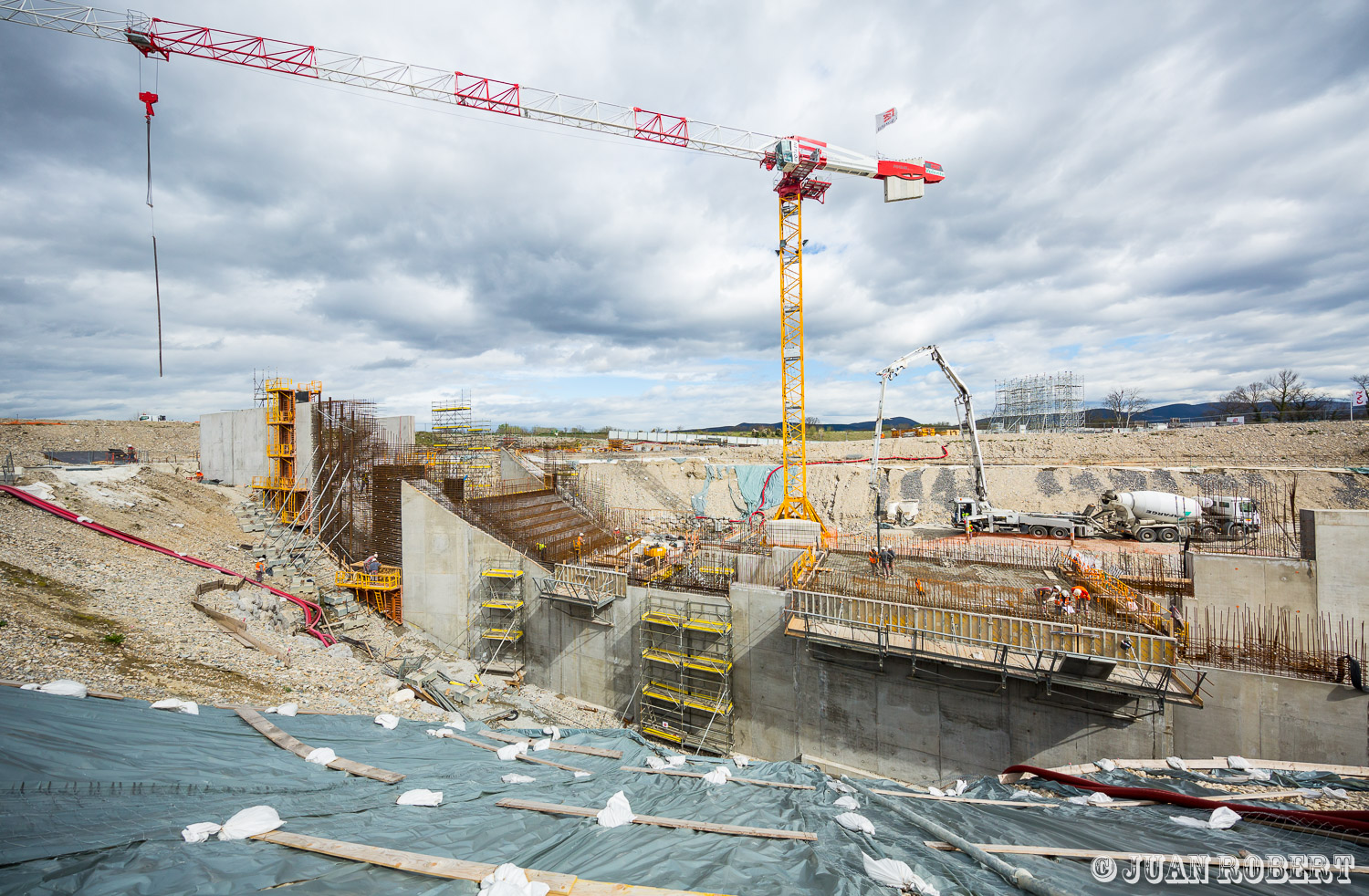 Auteur, CNR, Juan ROBERT, PCH, Photographe, Rhône, barrage, building, béton, chantier, feraillage, fleuve, ouvriers, pelleteuse, rhone, travauxLoriol-sur-DrômeDrôme - Rhône-AlpesCNR, chantier PCH Pouzin