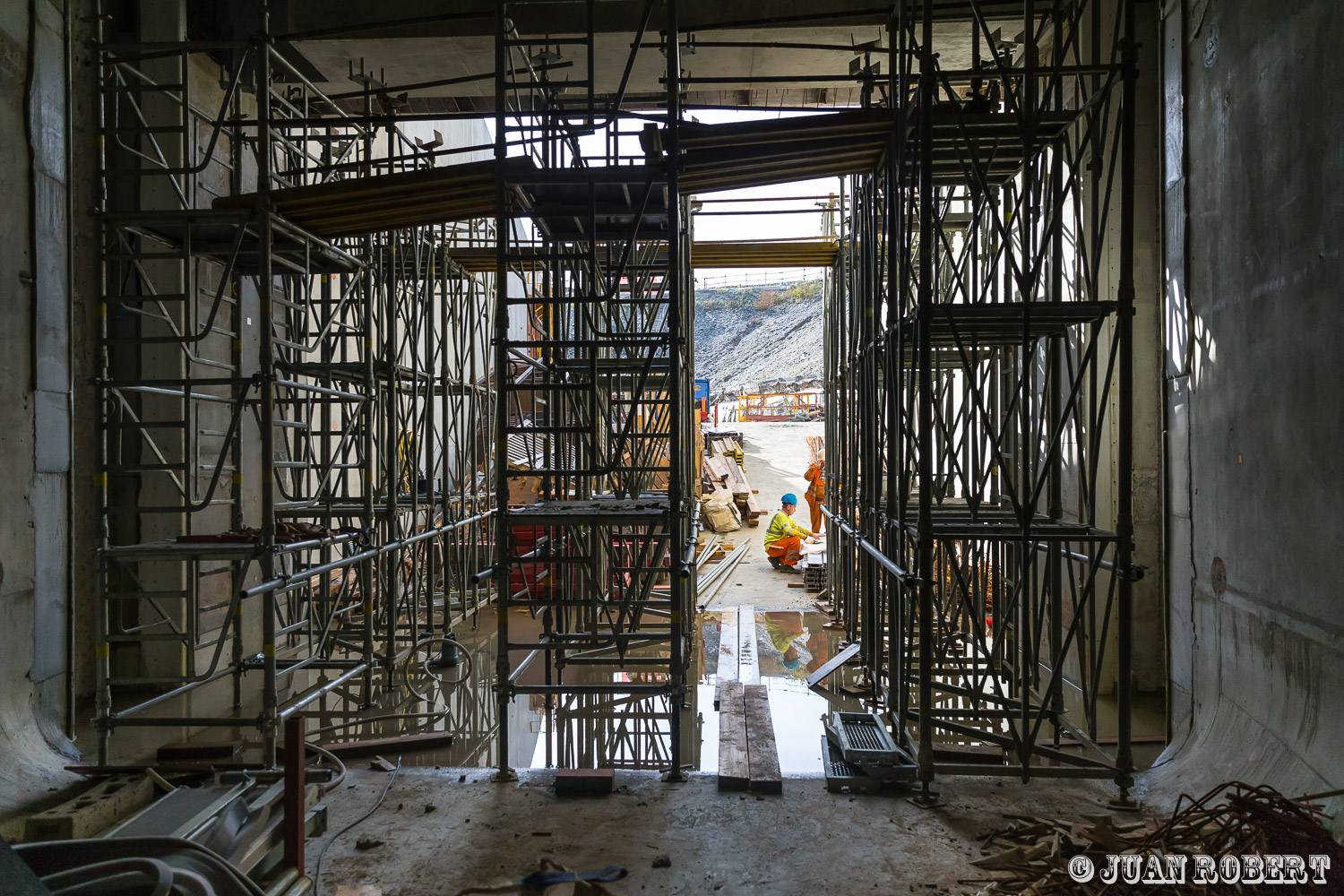 Auteur, CNR, Juan ROBERT, Le Pouzin, PCH, Photographe, barrage, beton, building, chantier, feraillage, fleuve, grue, ouvriers, rhone, travauxLoriol-sur-DrômeRhône - Rhône-AlpesCNR, chantier de la PCH du Pouzin